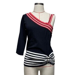 Vintage Ruby Cho Womens Size M One Sleeve Stipe Detail Knit Top